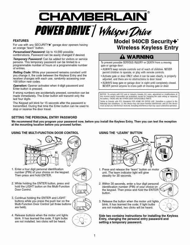 CHAMBERLAIN POWER DRIVE WHISPER DRIVE 940CB SECURITY+ (SECURITYPLUS)-page_pdf